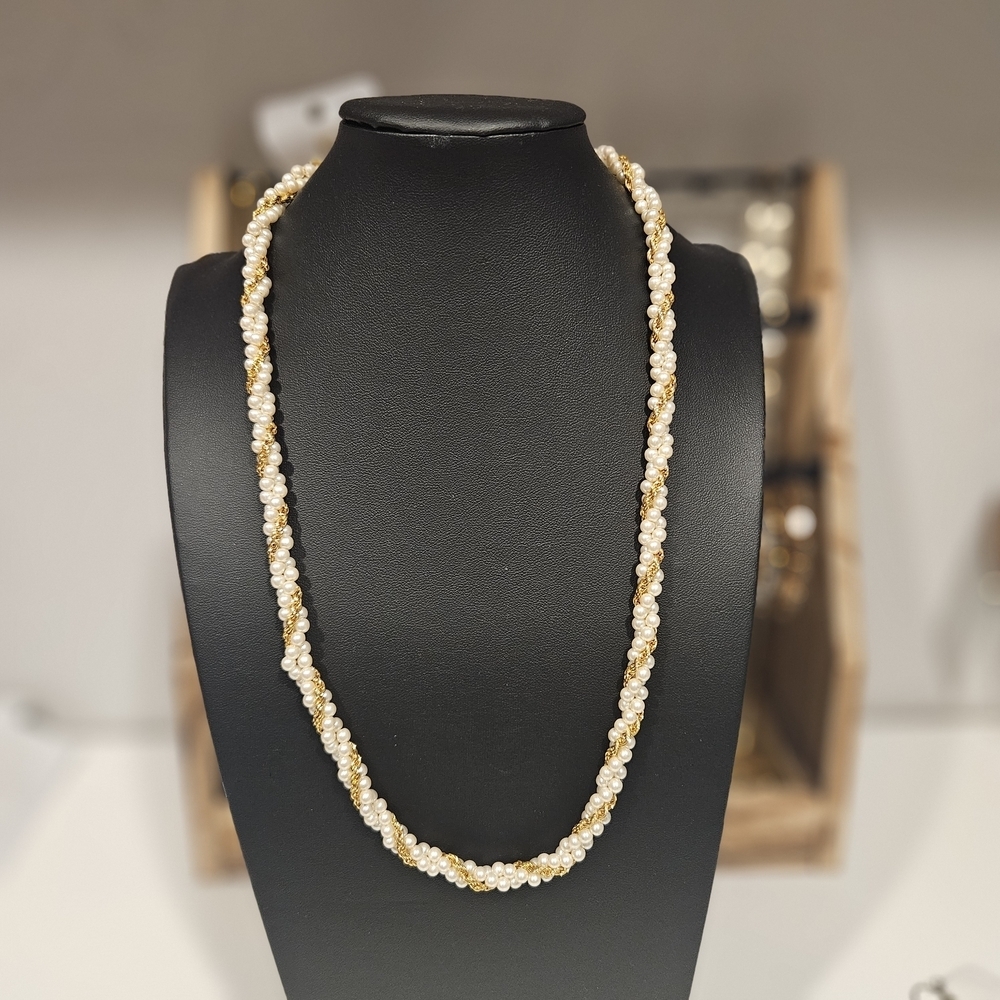 Vintage Faux Pearl and Gold Chain Twisted Rope Necklace Women's Jewelry